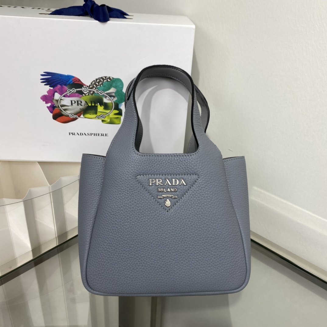 Prada Mini Leather Bag Shoulder Bag Tote Grey Blue 1BA349